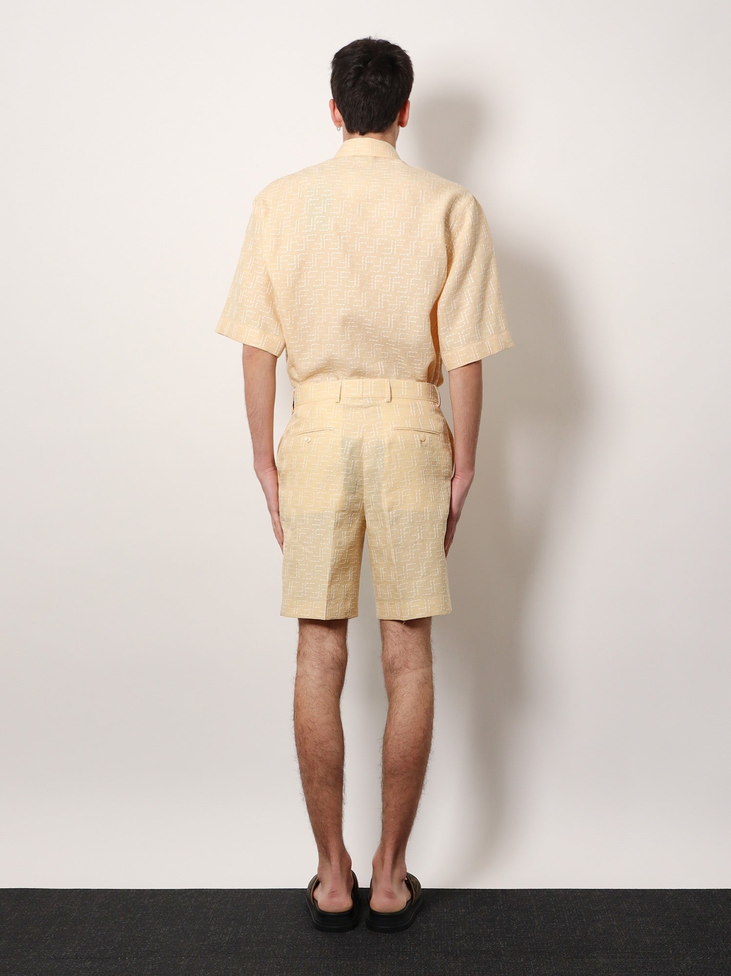 Jacquard linen and cotton bermuda shorts with all-over ff motif