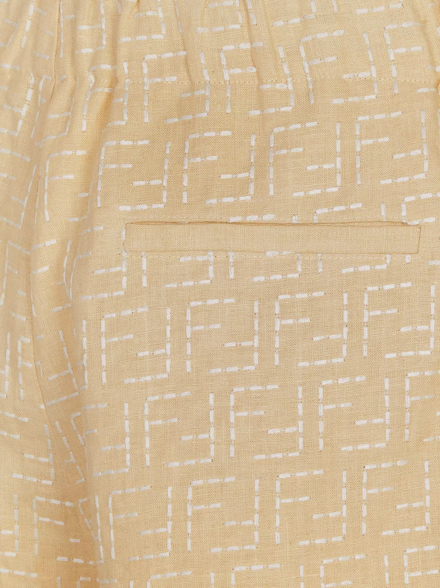 Jacquard linen and cotton bermuda shorts with all-over ff motif