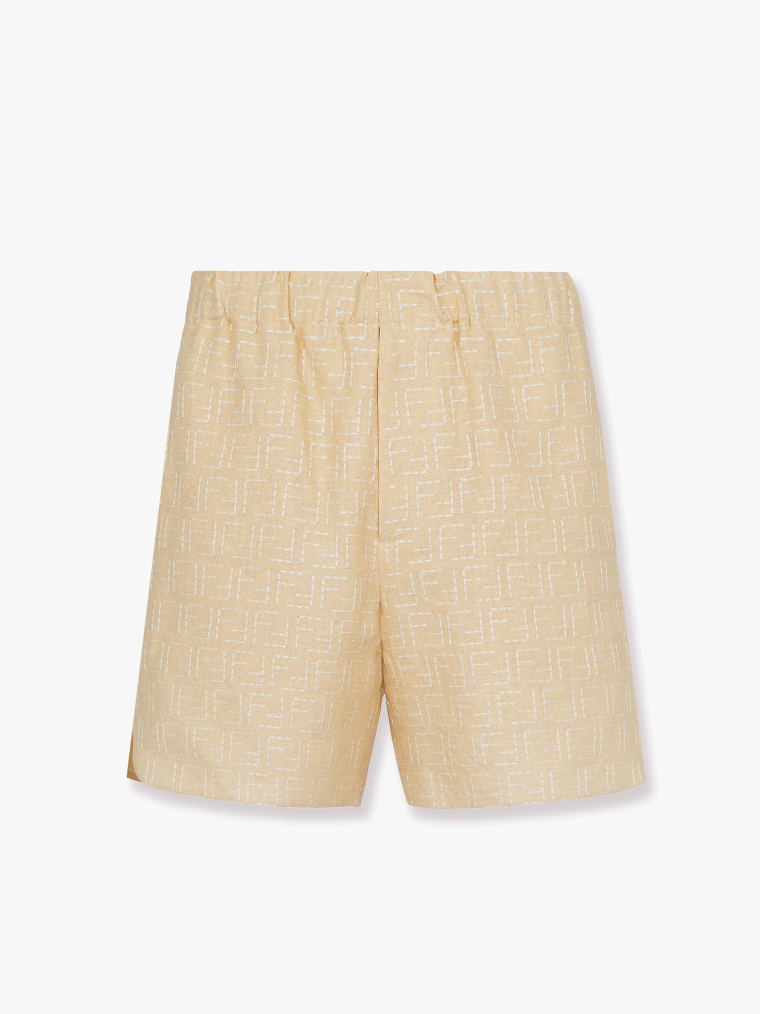 Jacquard linen and cotton bermuda shorts with all-over ff motif