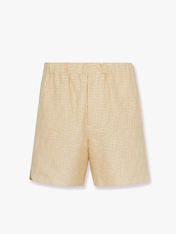 Jacquard linen and cotton bermuda shorts with all-over ff motif