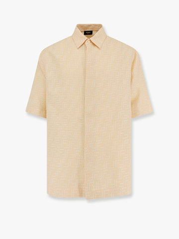 Jacquard linen and cotton shirt with all-over ff embroidery