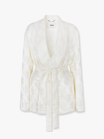 Jacquard silk blazer with floral motif