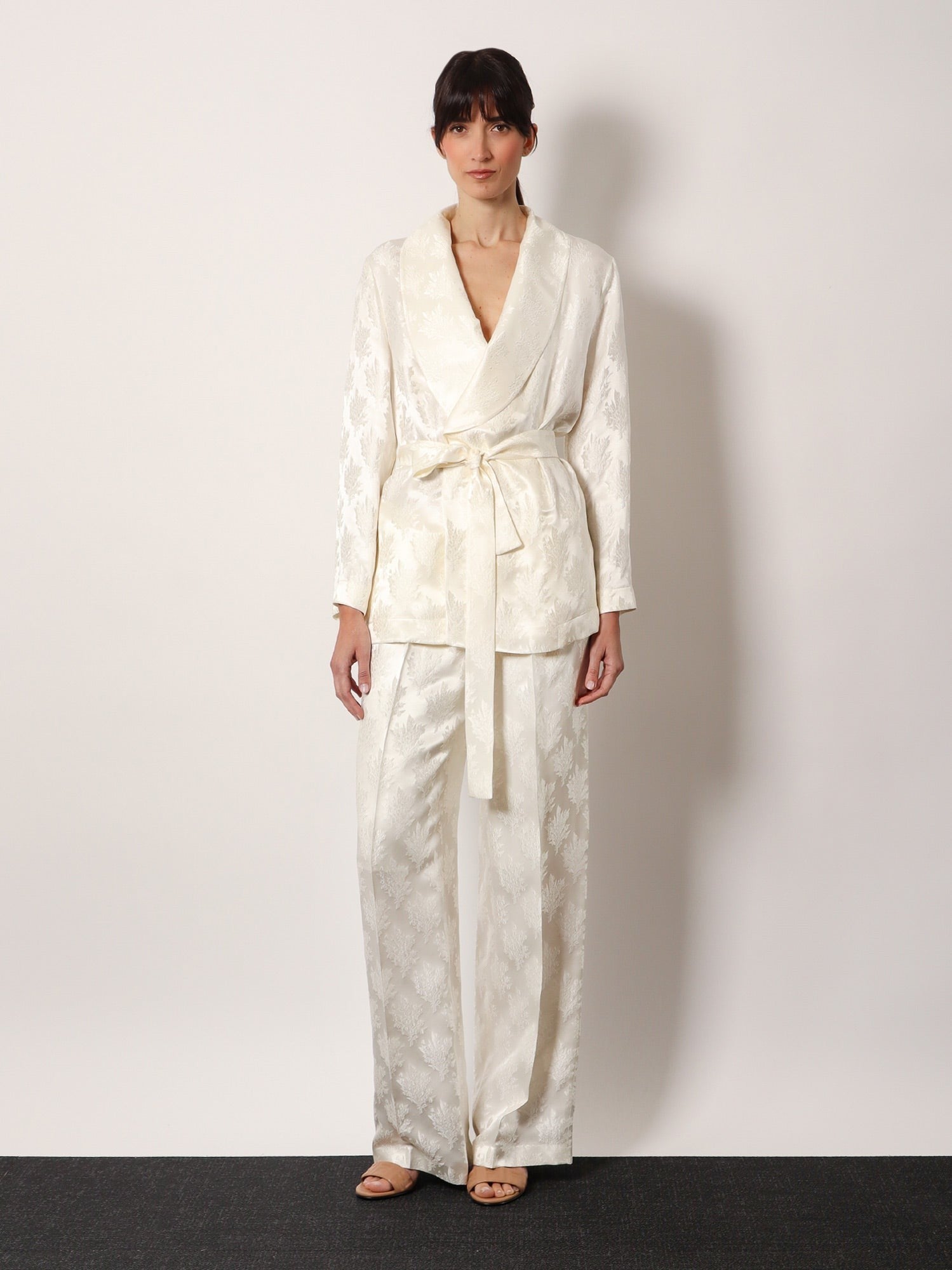 Jacquard silk blazer with floral motif