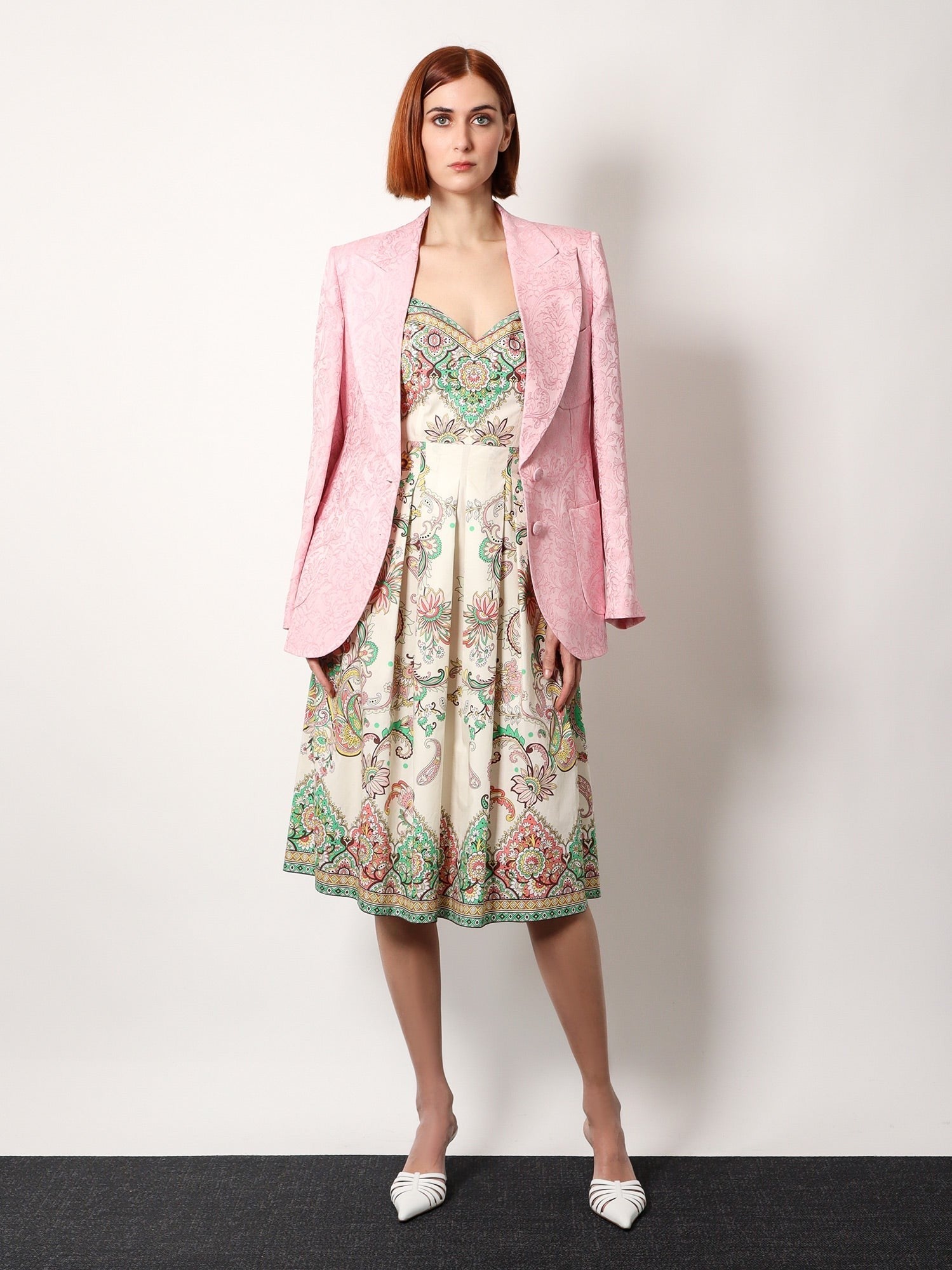 Jacquard silk blend blazer with embroidery