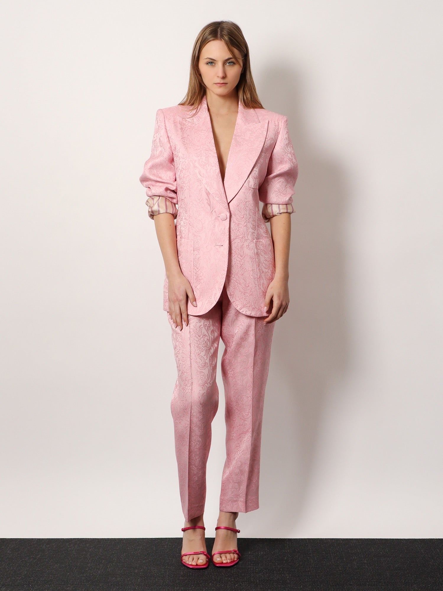 Jacquard silk blend blazer with embroidery