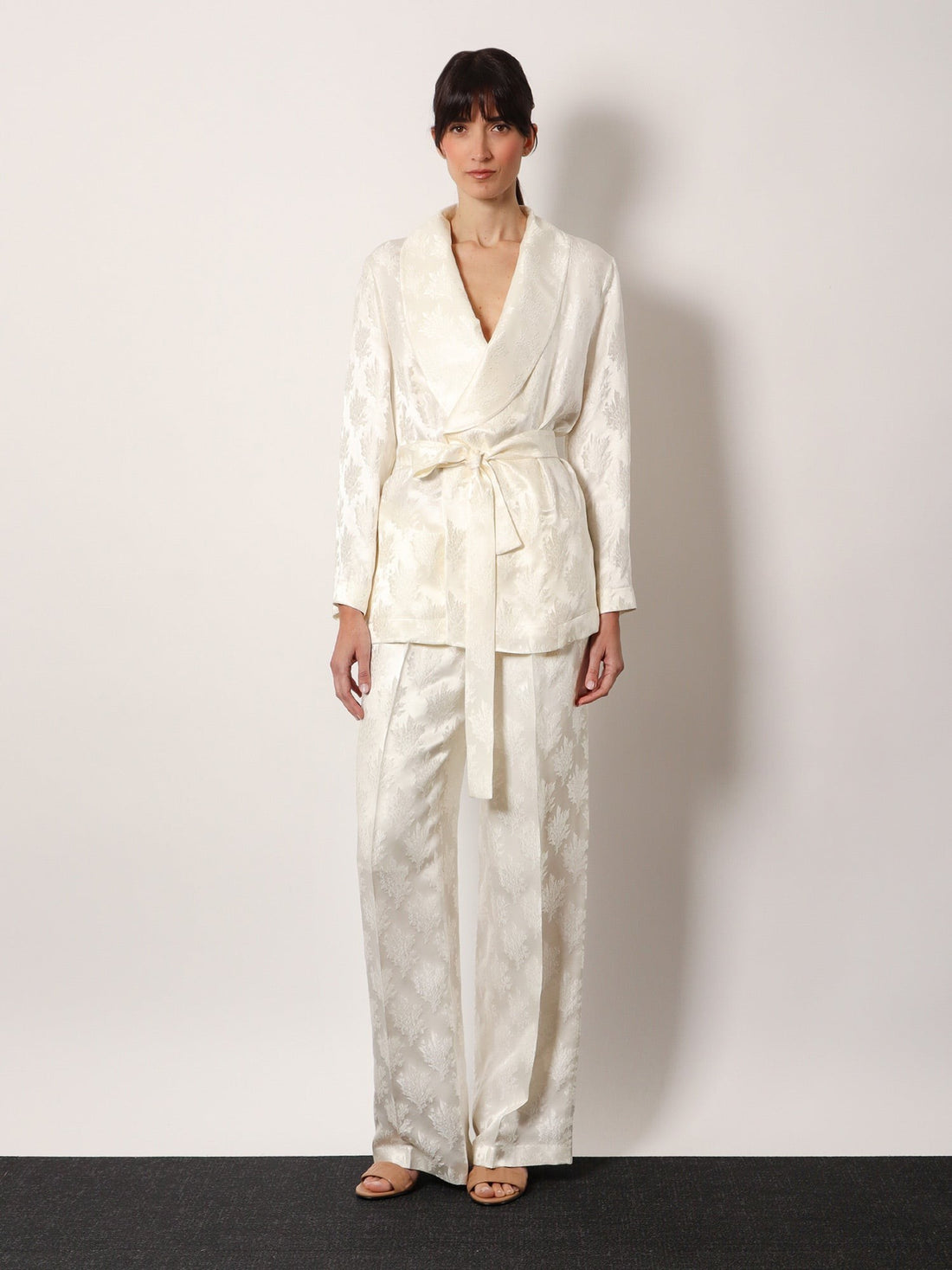 Jacquard silk trouser with floral motif