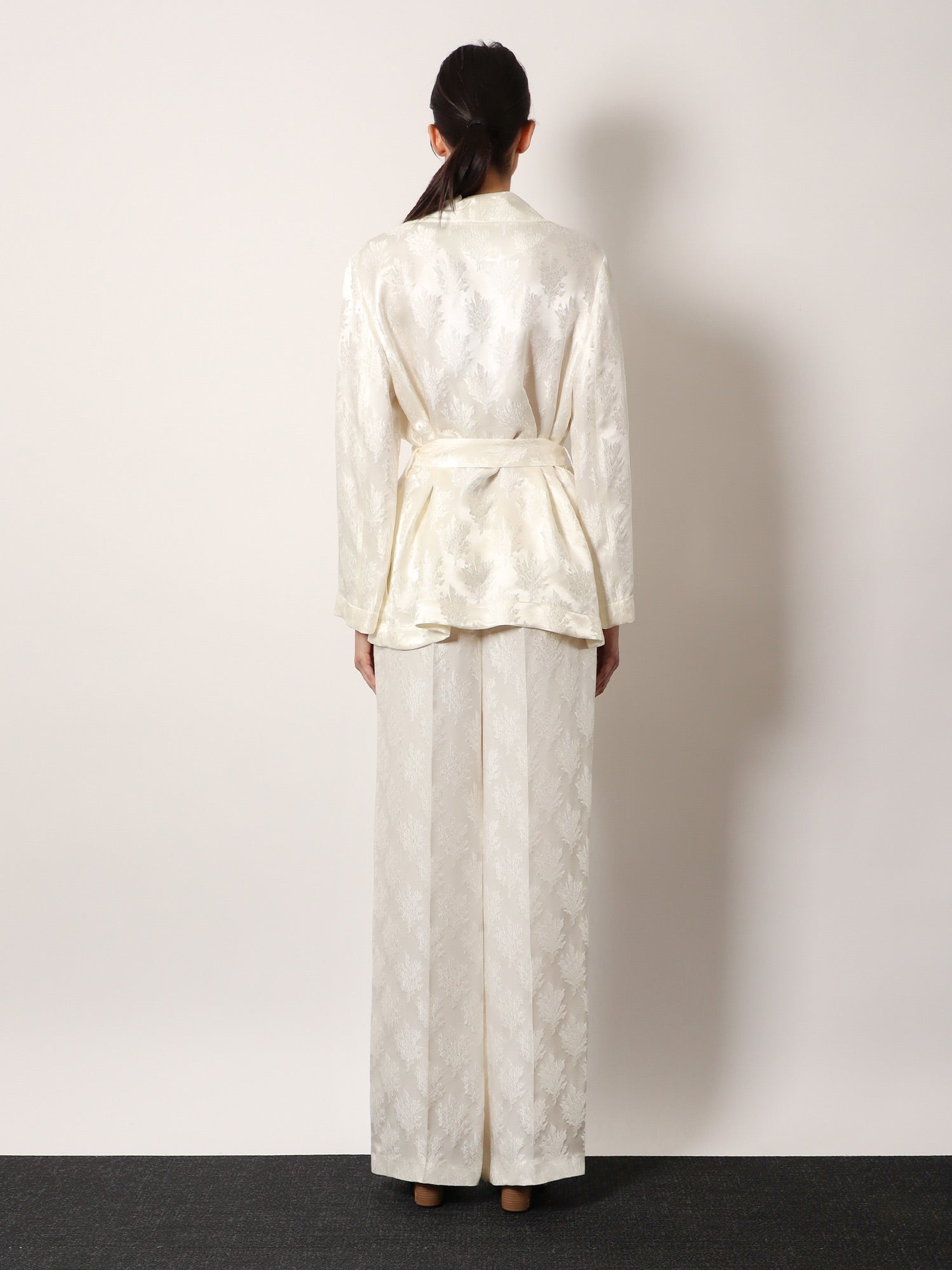 Jacquard silk trouser with floral motif