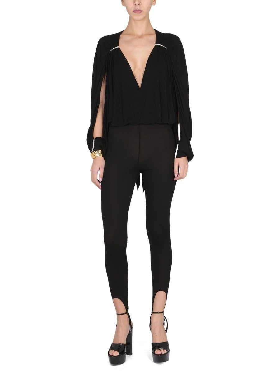 JUMPSUIT WITH OPEN SLEEVES IN CREPE JERSEY