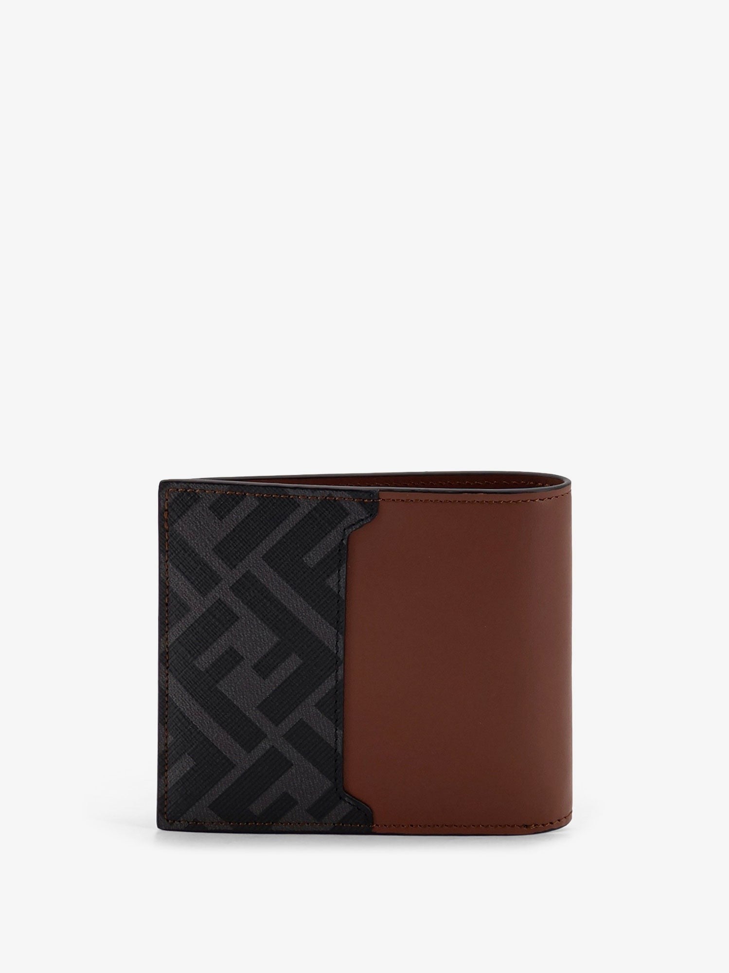 Leather and FF jacquard fabric bifold wallet