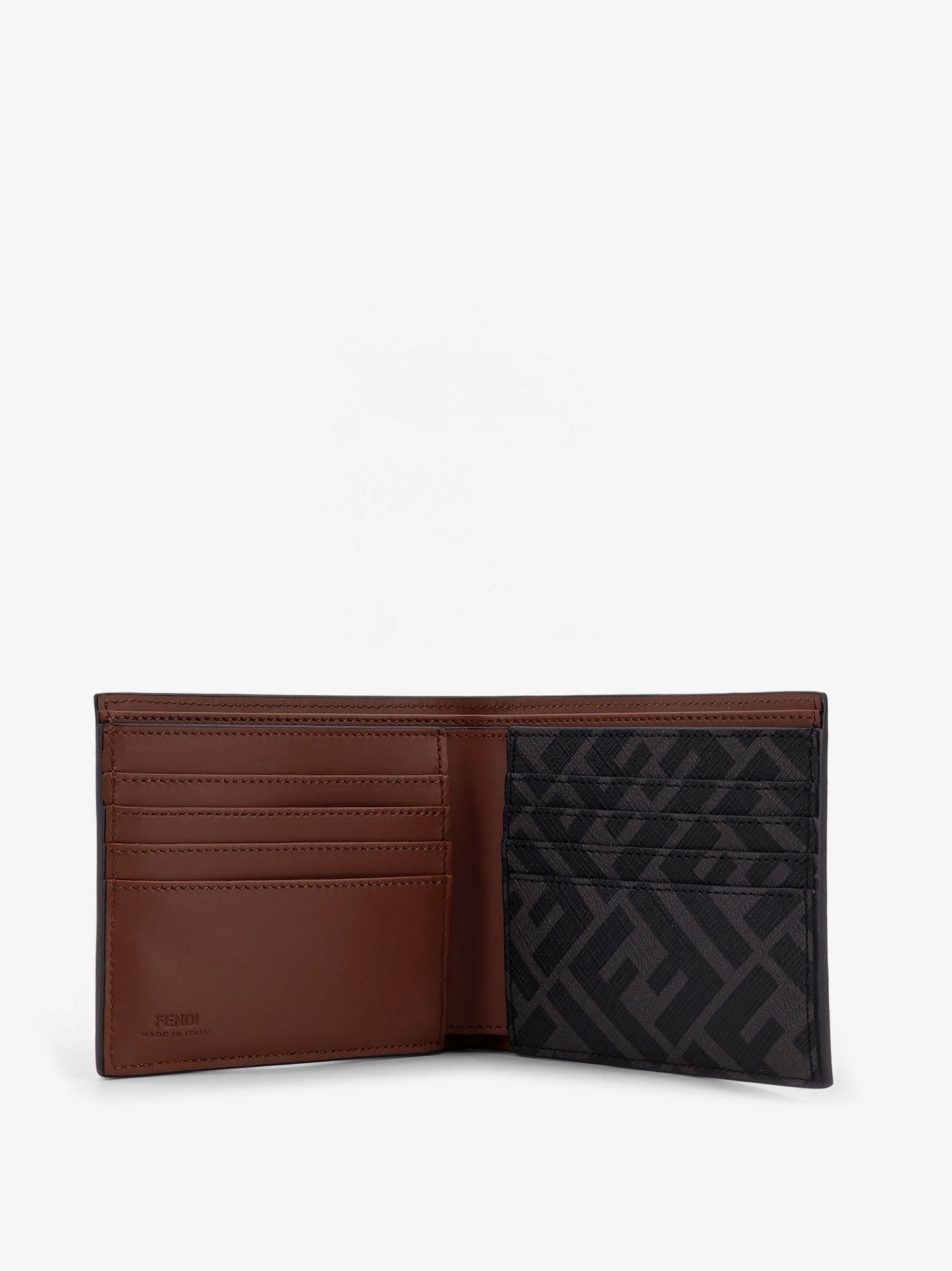 Leather and FF jacquard fabric bifold wallet