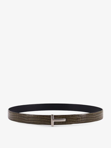 Leather belt with croco effect