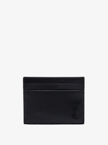 Leather card holder with frontal monogram