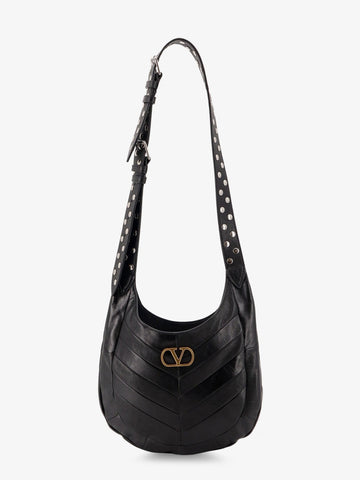 Leather Hobo crossbody bag with metal VLogo Signature