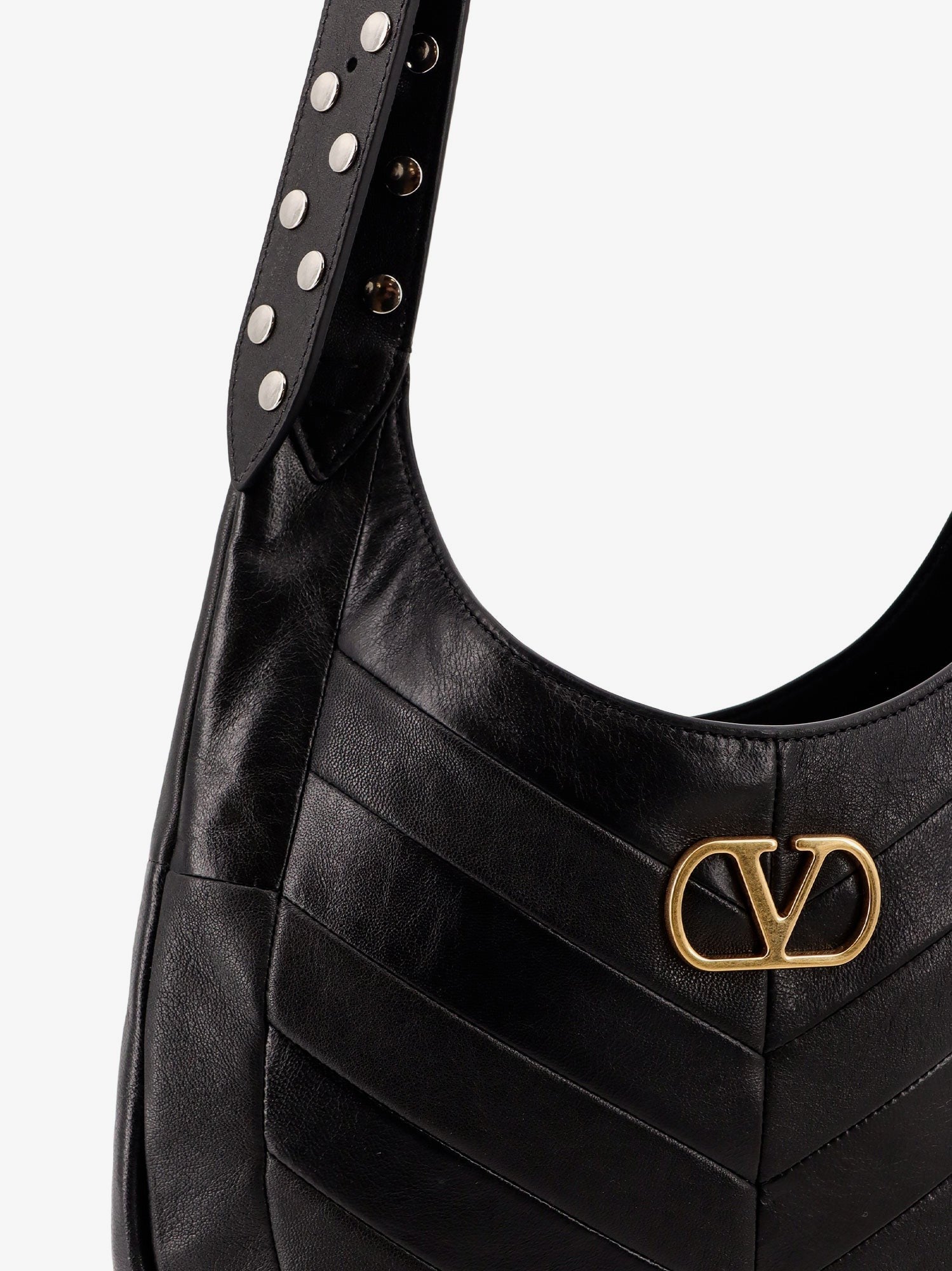 Leather Hobo crossbody bag with metal VLogo Signature