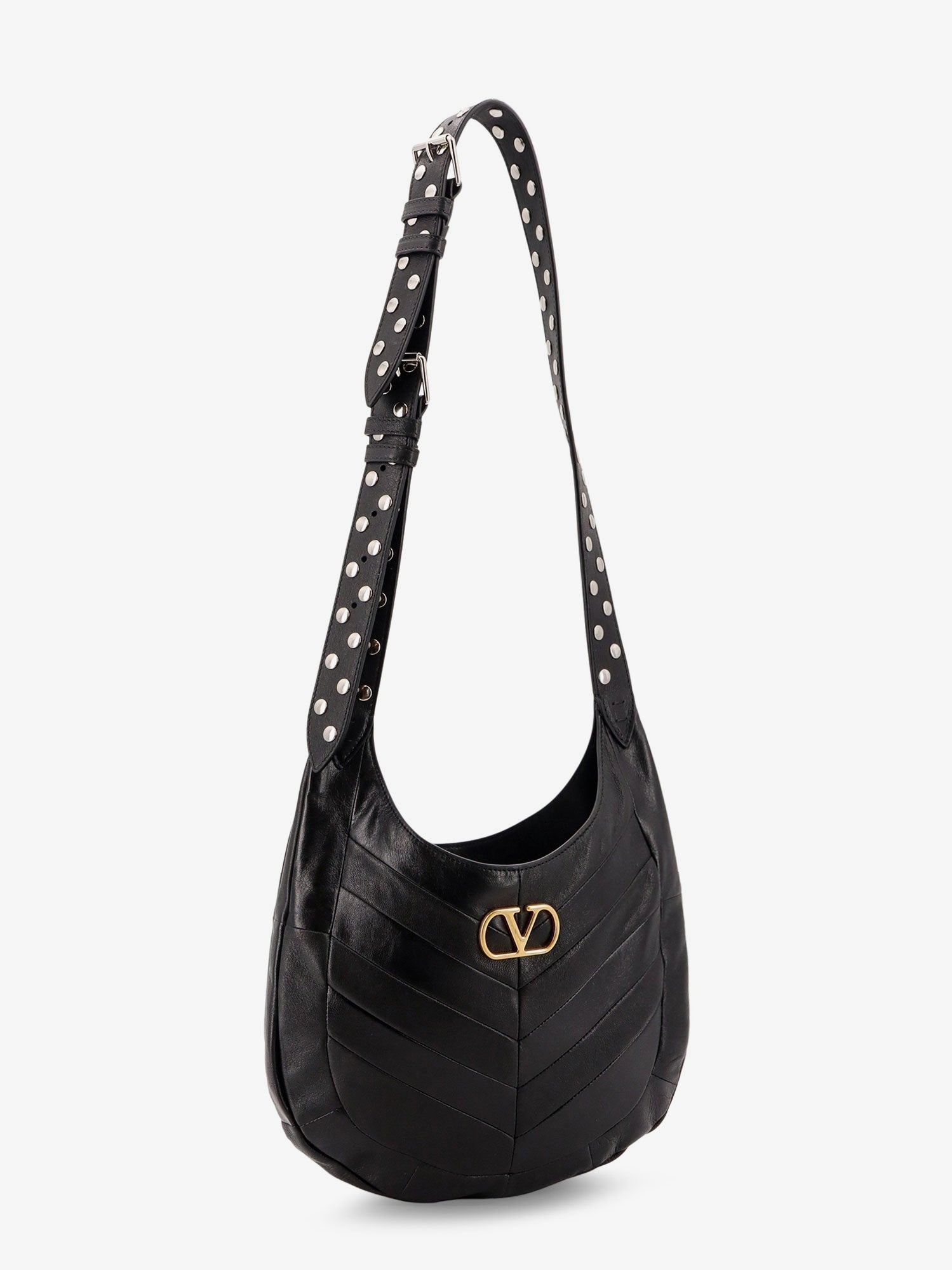 Leather Hobo crossbody bag with metal VLogo Signature