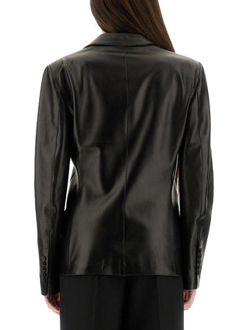 LEATHER JACKET WITH SPEAR LAPELS