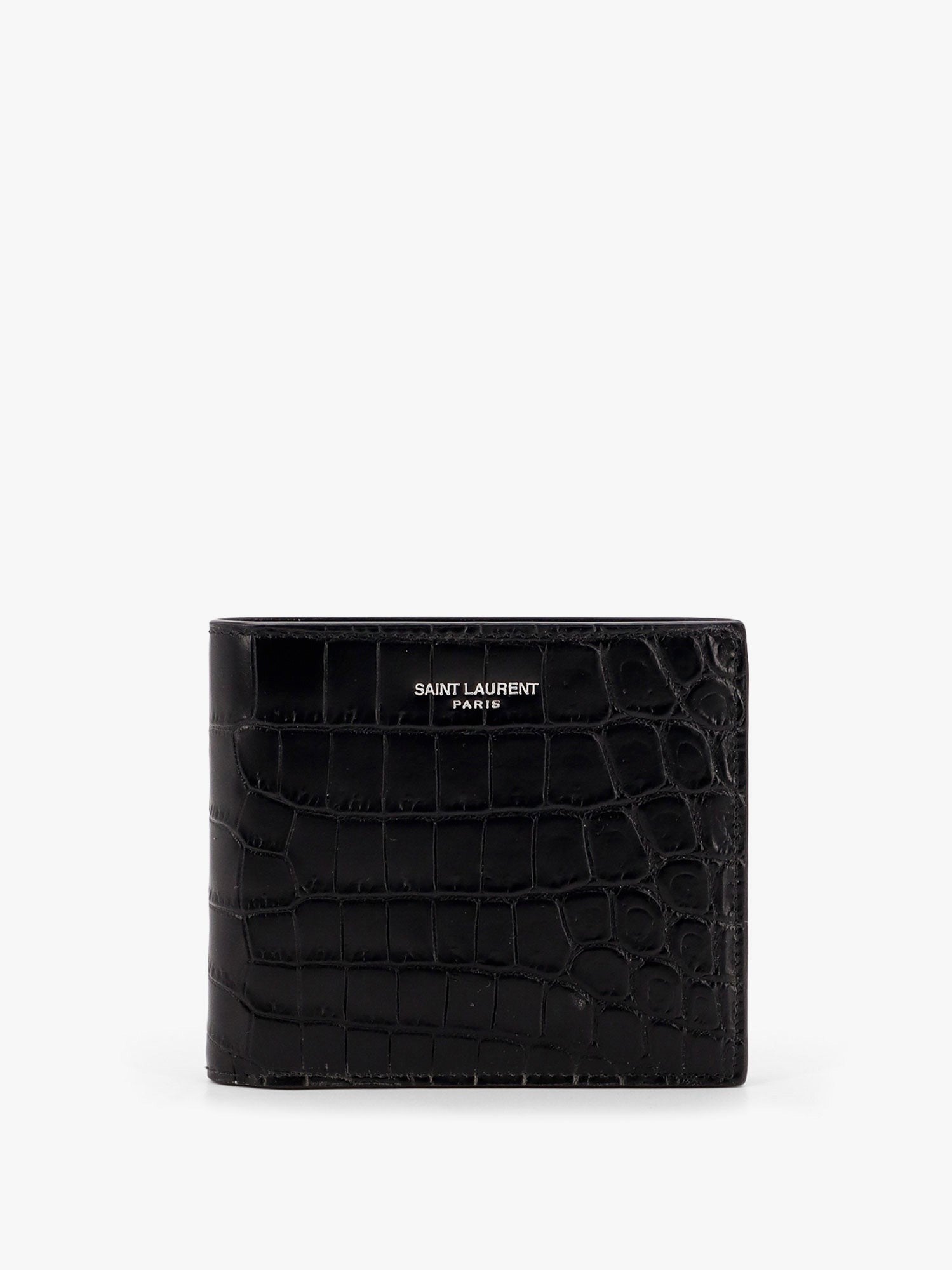 Leather wallet with embossed lettering logo on the front