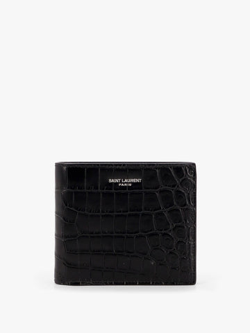 Leather wallet with embossed lettering logo on the front