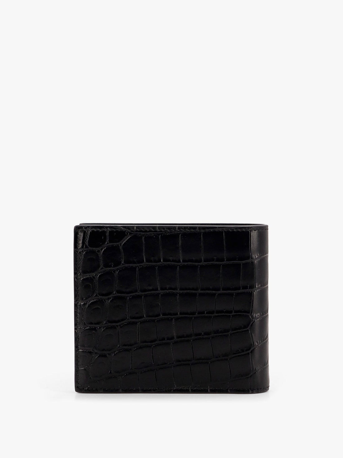 Leather wallet with embossed lettering logo on the front