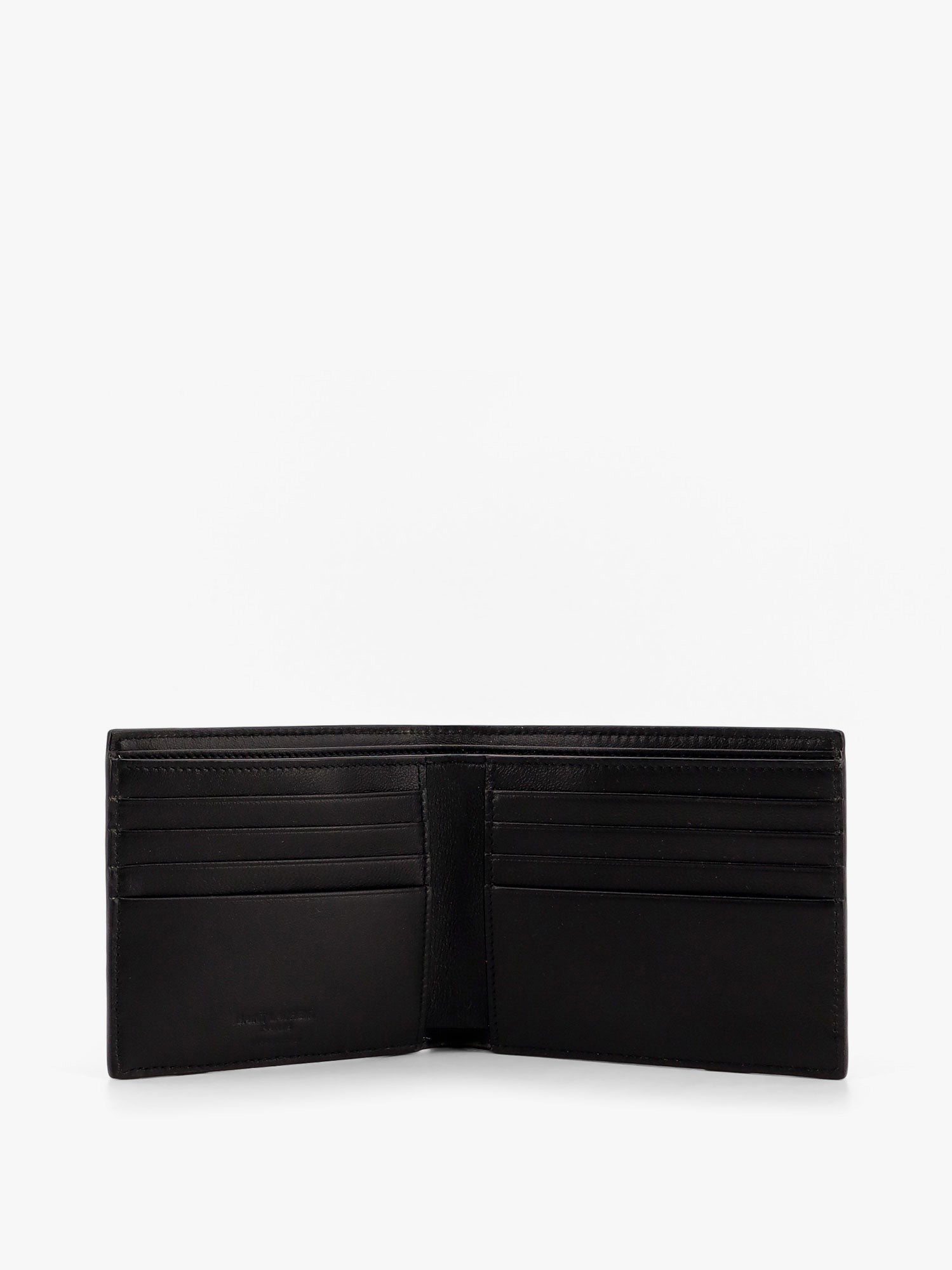 Leather wallet with embossed lettering logo on the front
