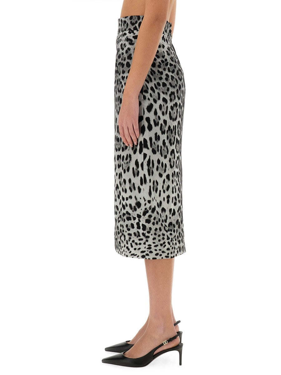 LEOPARD PRINT CHARMEUSE LONGUETTE SKIRT