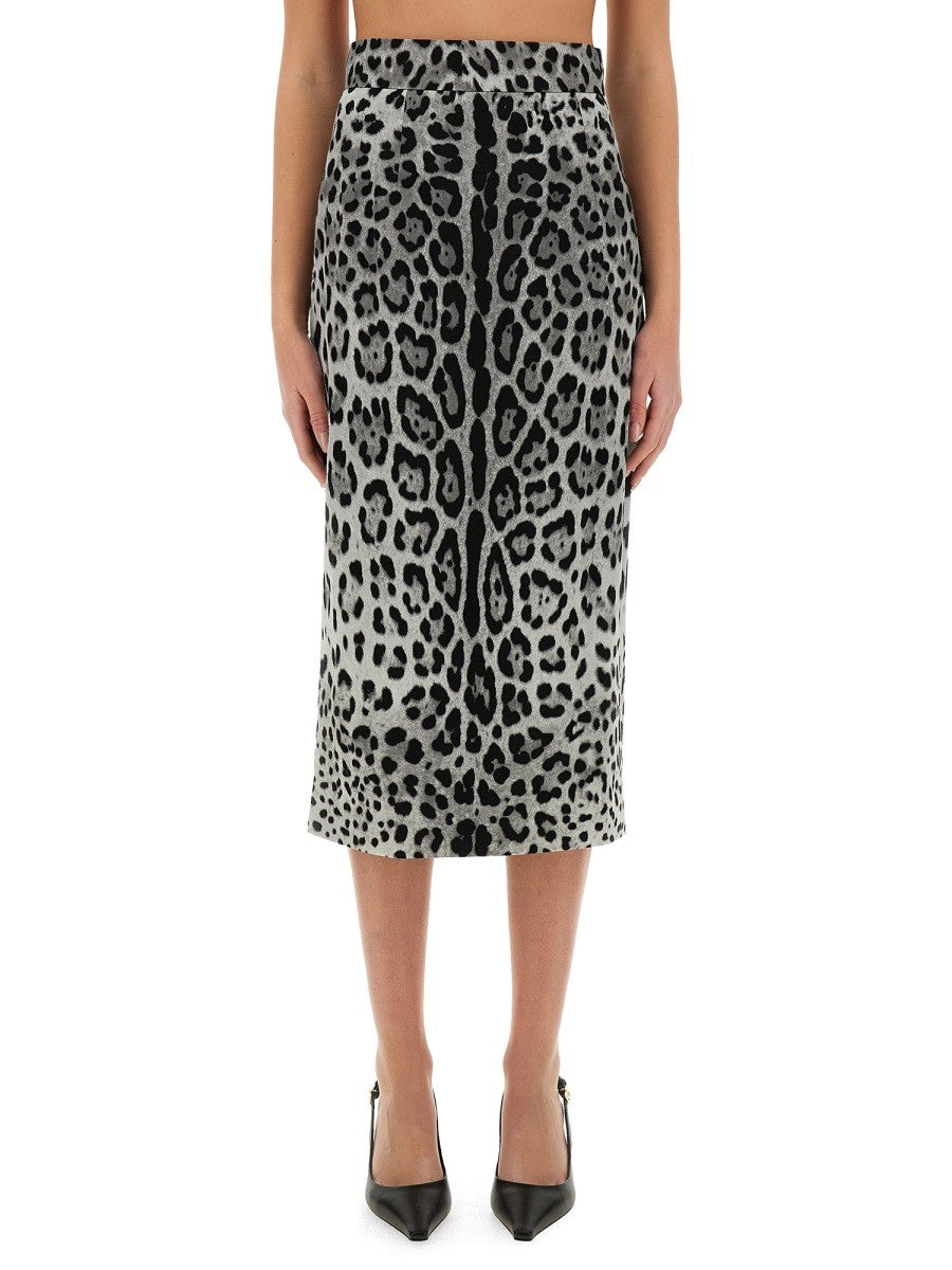 LEOPARD PRINT CHARMEUSE LONGUETTE SKIRT