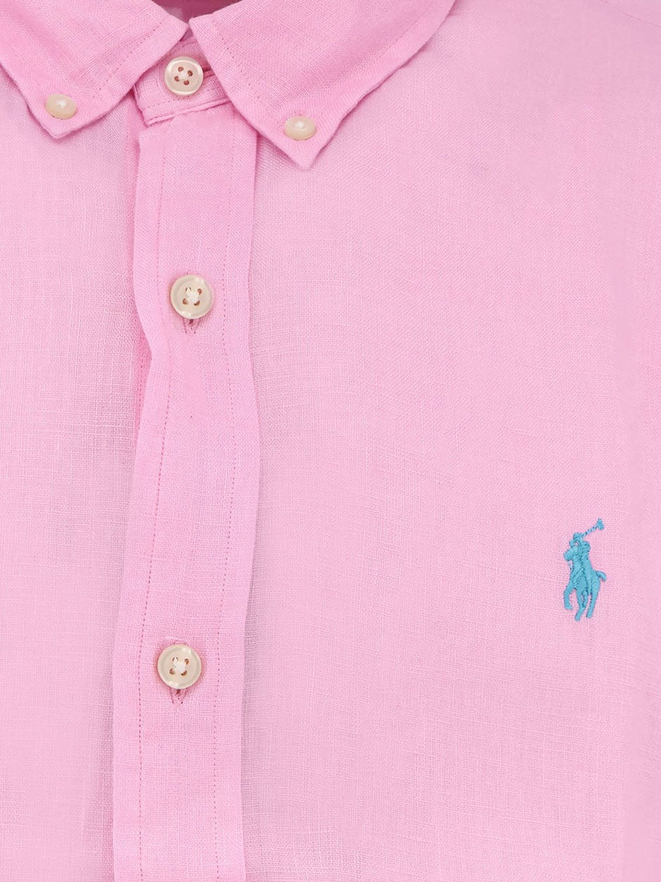 Linen shirt with logo embroidery