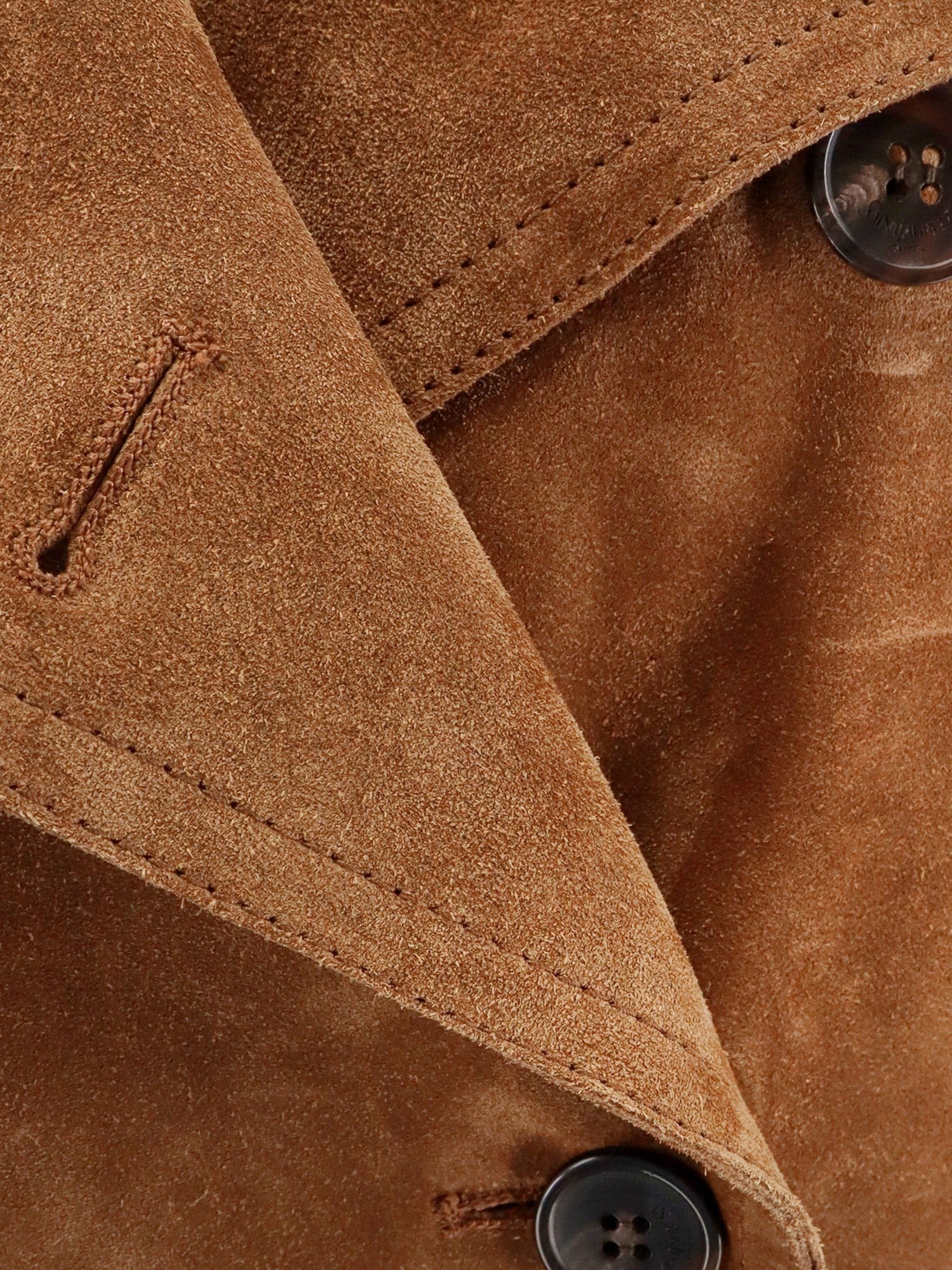 Long double-breasted suede trench coat