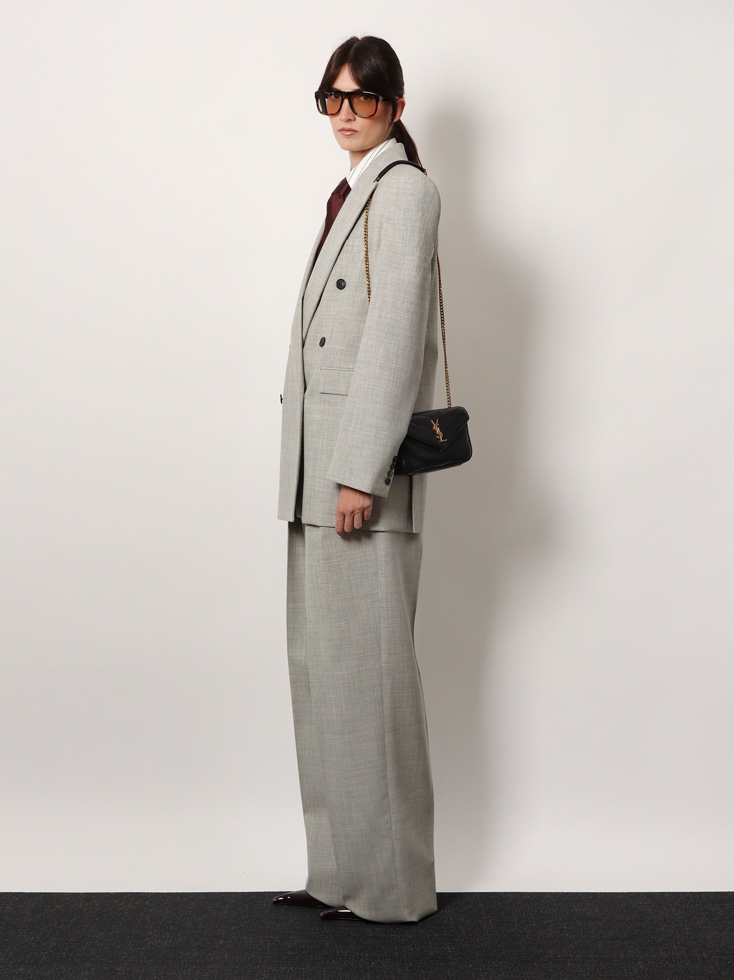 Loulou Mini leather shoulder bag with Chevron stitchings