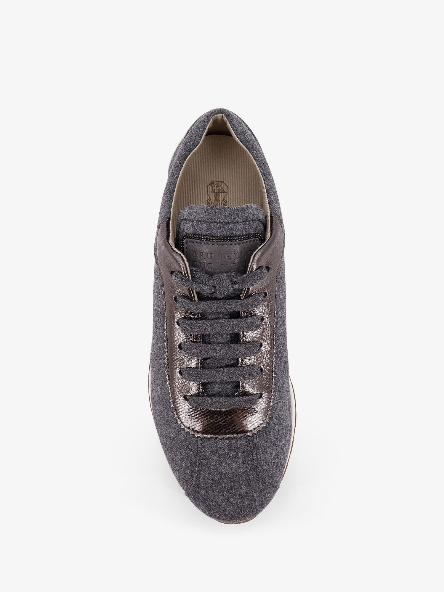 Low-top wool flannel sneakers with leather profiles