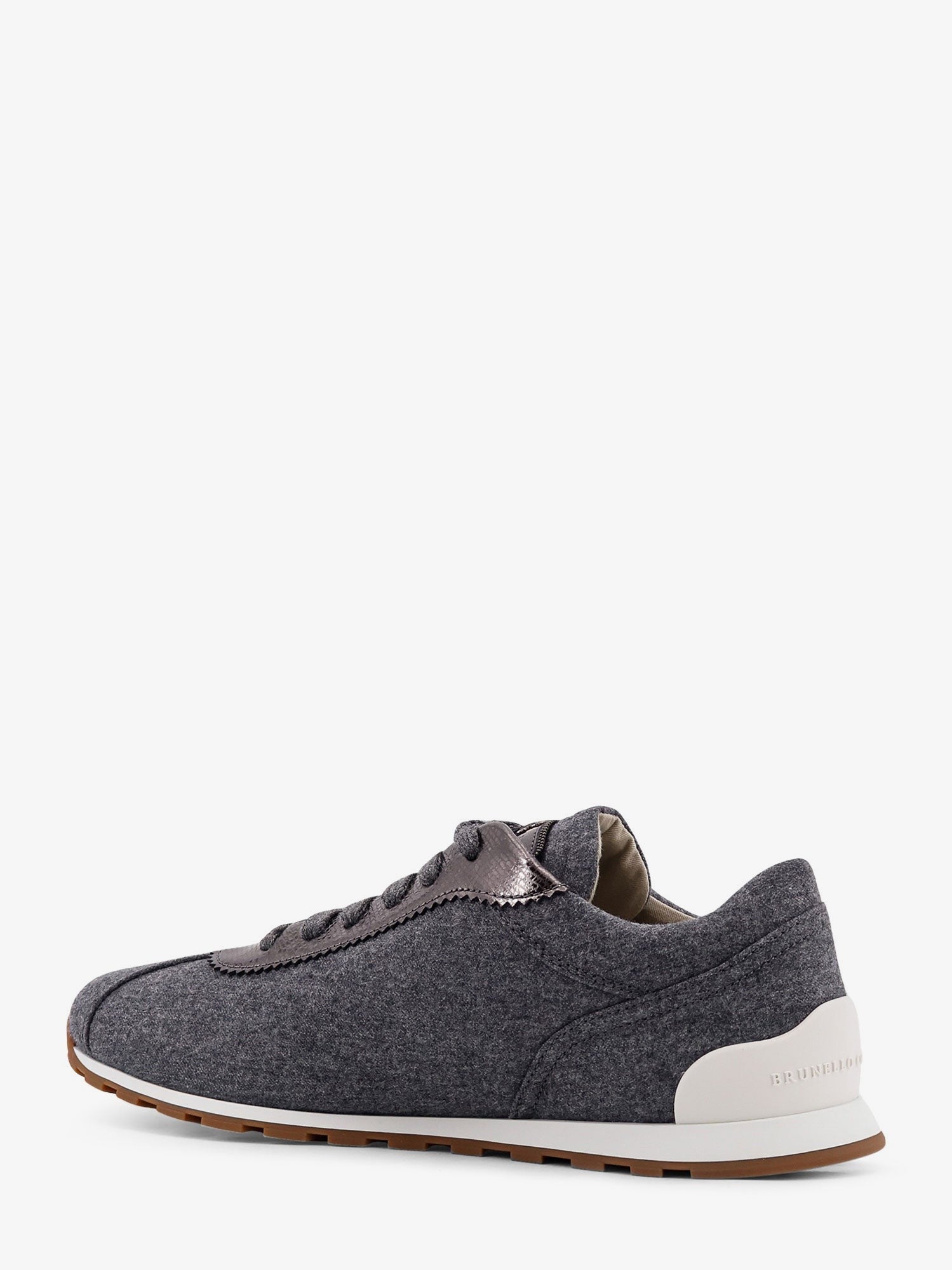 Low-top wool flannel sneakers with leather profiles