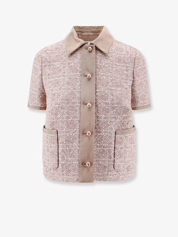 Macrocannage short sleeve cotton blend tweed blazer
