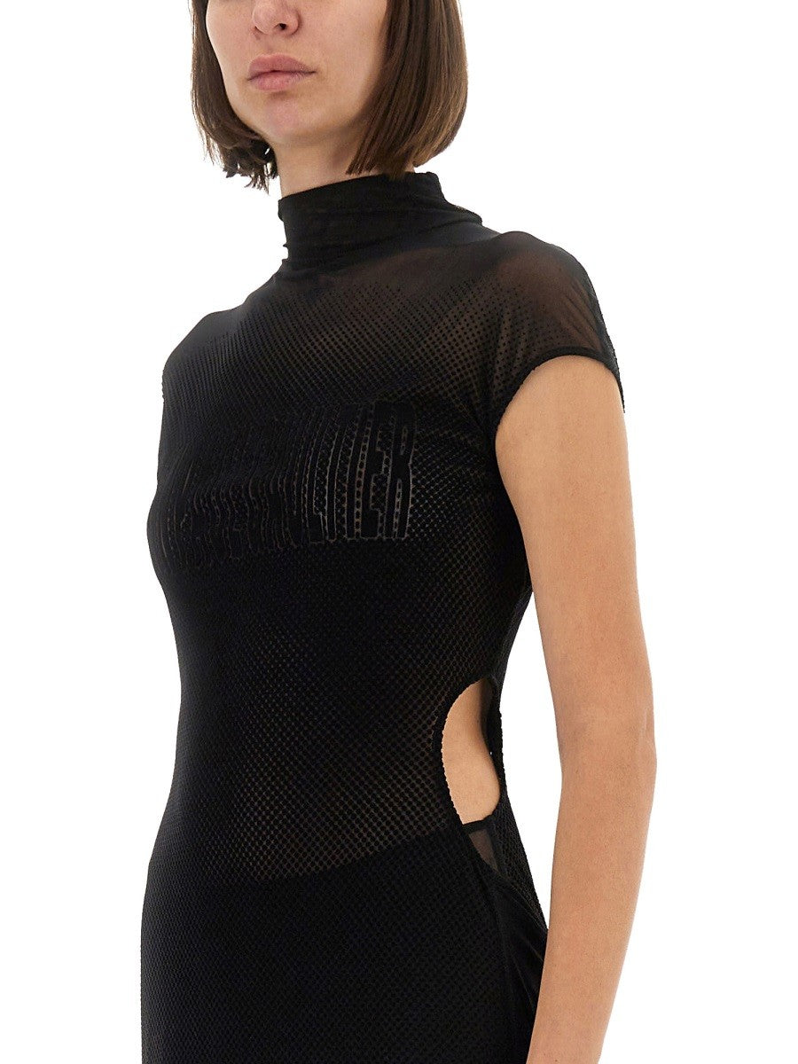 MESH DRESS WITH FLOCKED LOGO