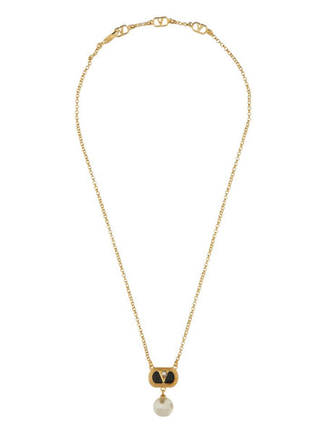 METAL "OVALETTE" NECKLACE WITH ENAMEL, CRYSTAL AND SWAROVSKI® PEARL