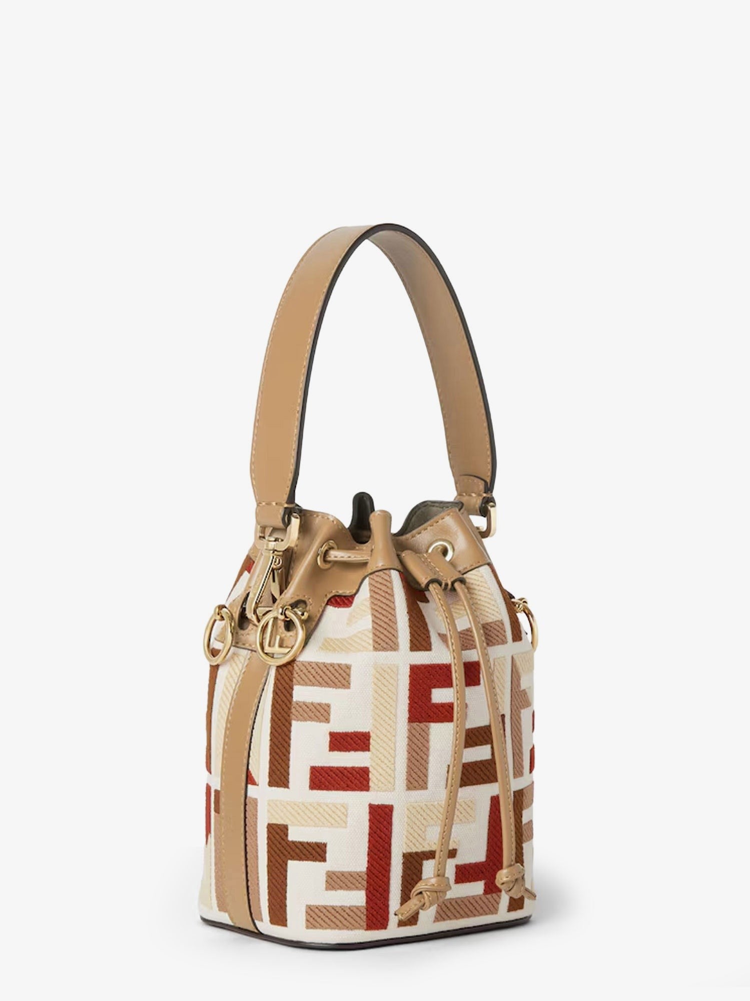 Mon Tresor FF jacquard fabric and leather bucket bag