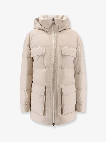 Nylon and cotton hooded down jacket