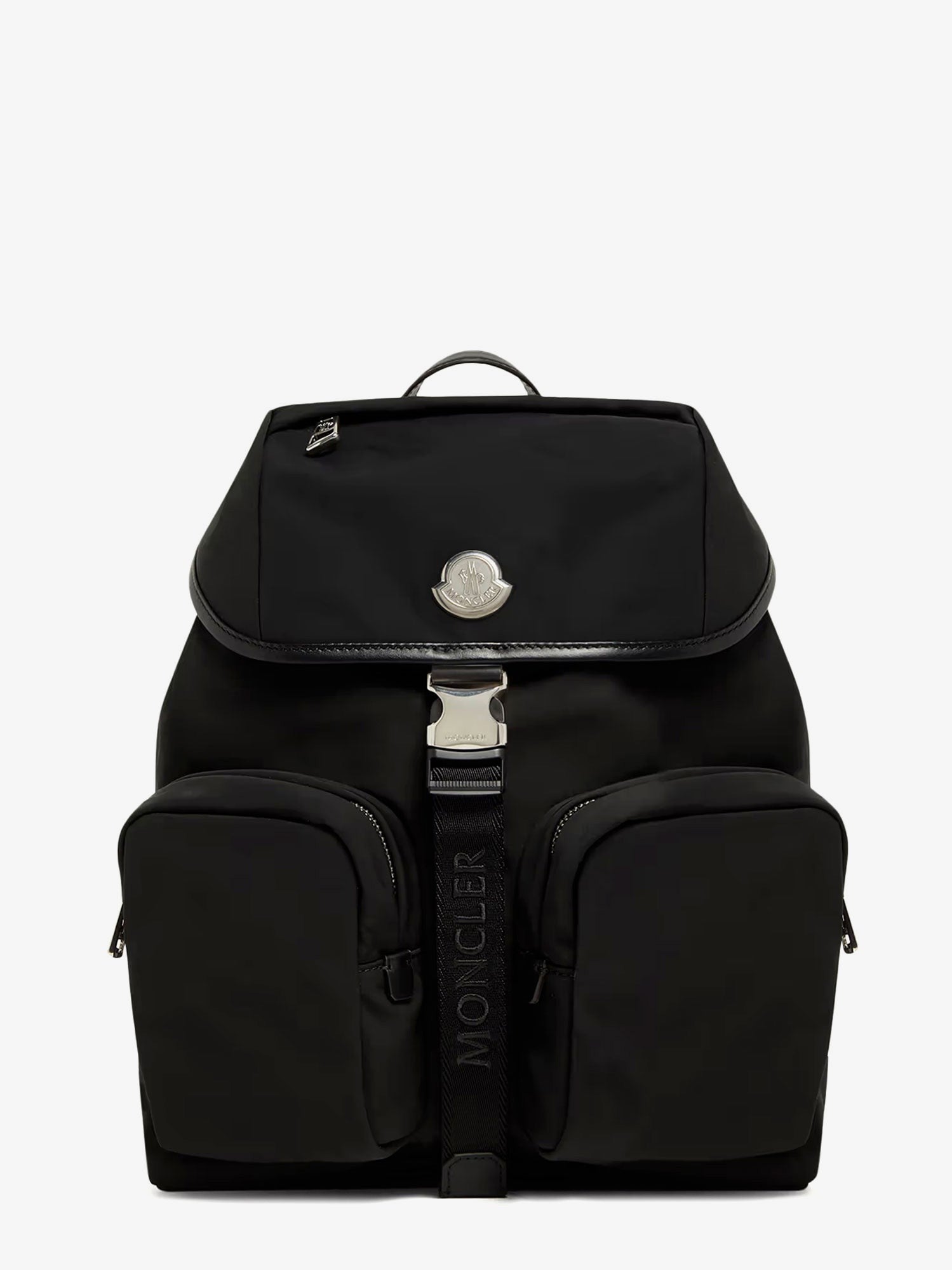 Nylon backpack with leather inserts