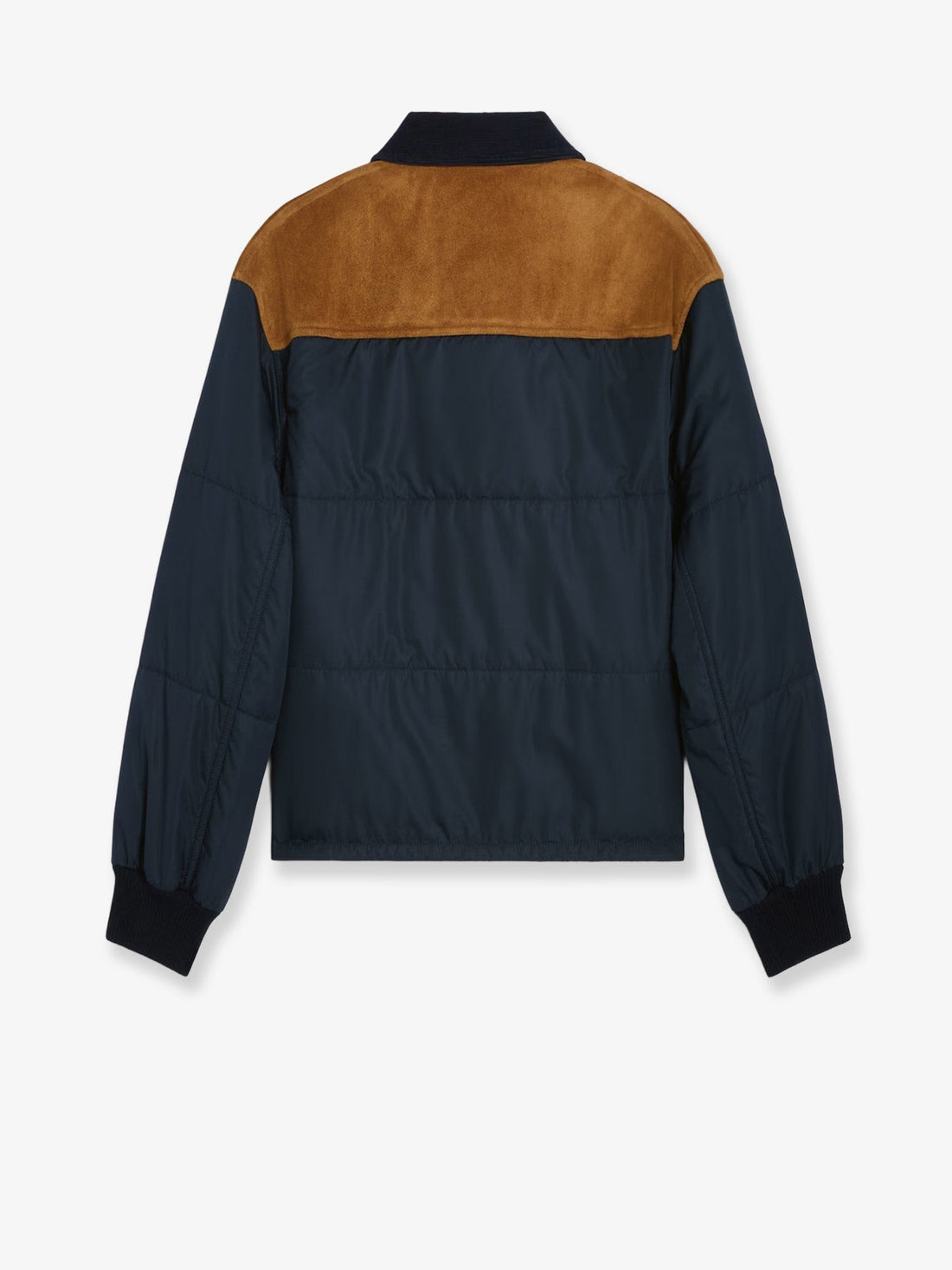 Nylon jacket with suede inserts