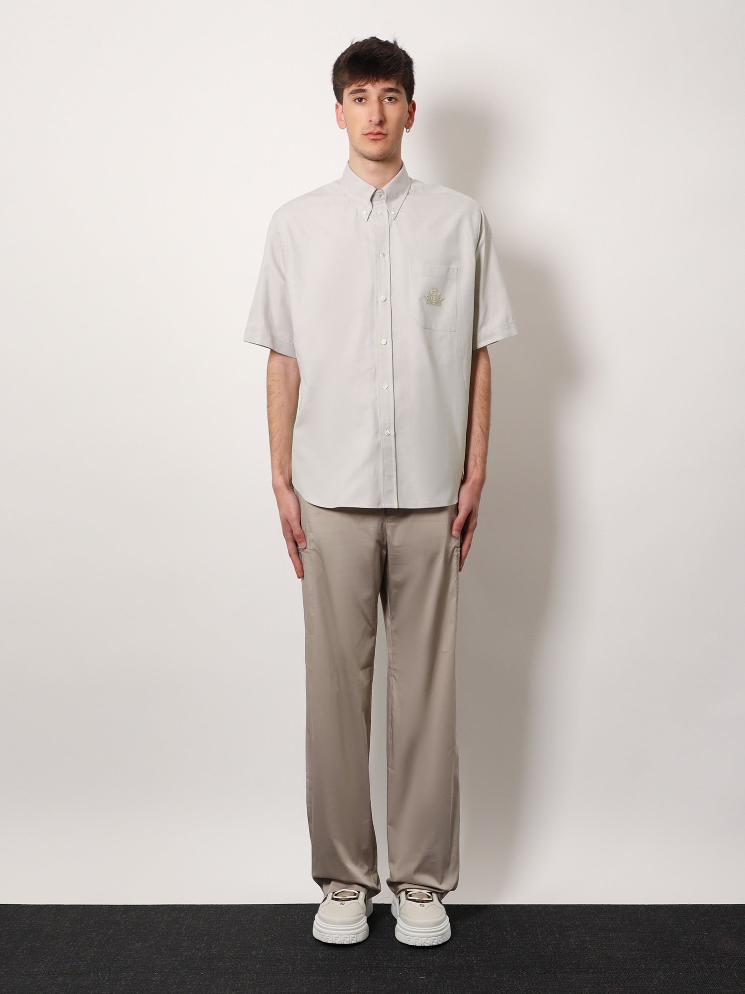 Oxford shirt with fendi crest embroidery
