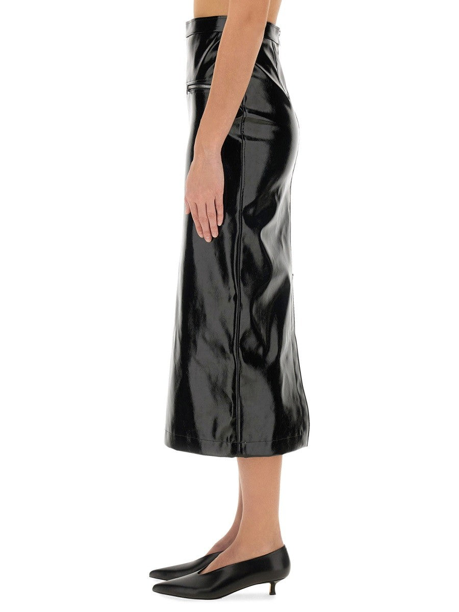 PATENT LEATHER MIDI SKIRT