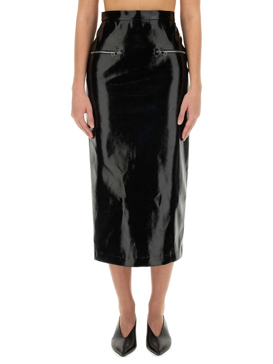 PATENT LEATHER MIDI SKIRT