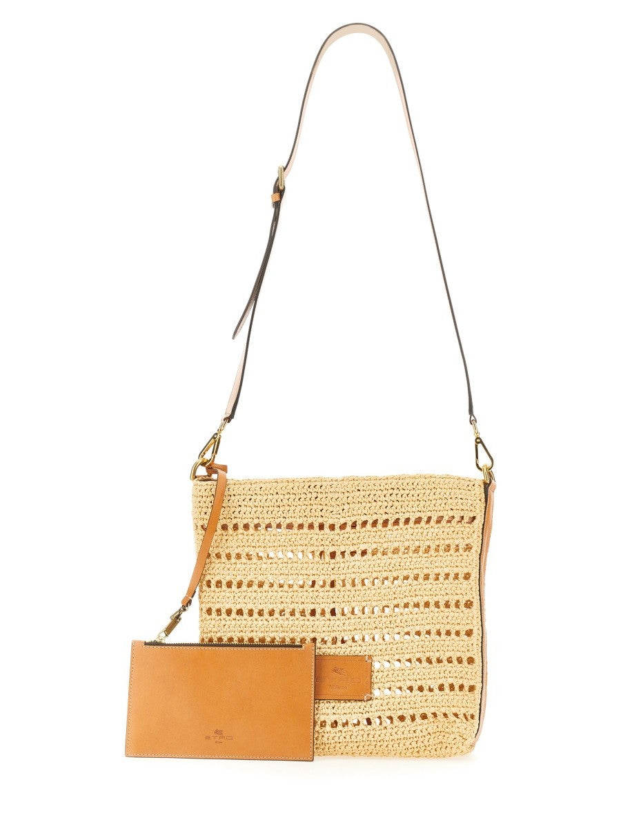 PERFORATED RAFFIA SHOULDER BAG