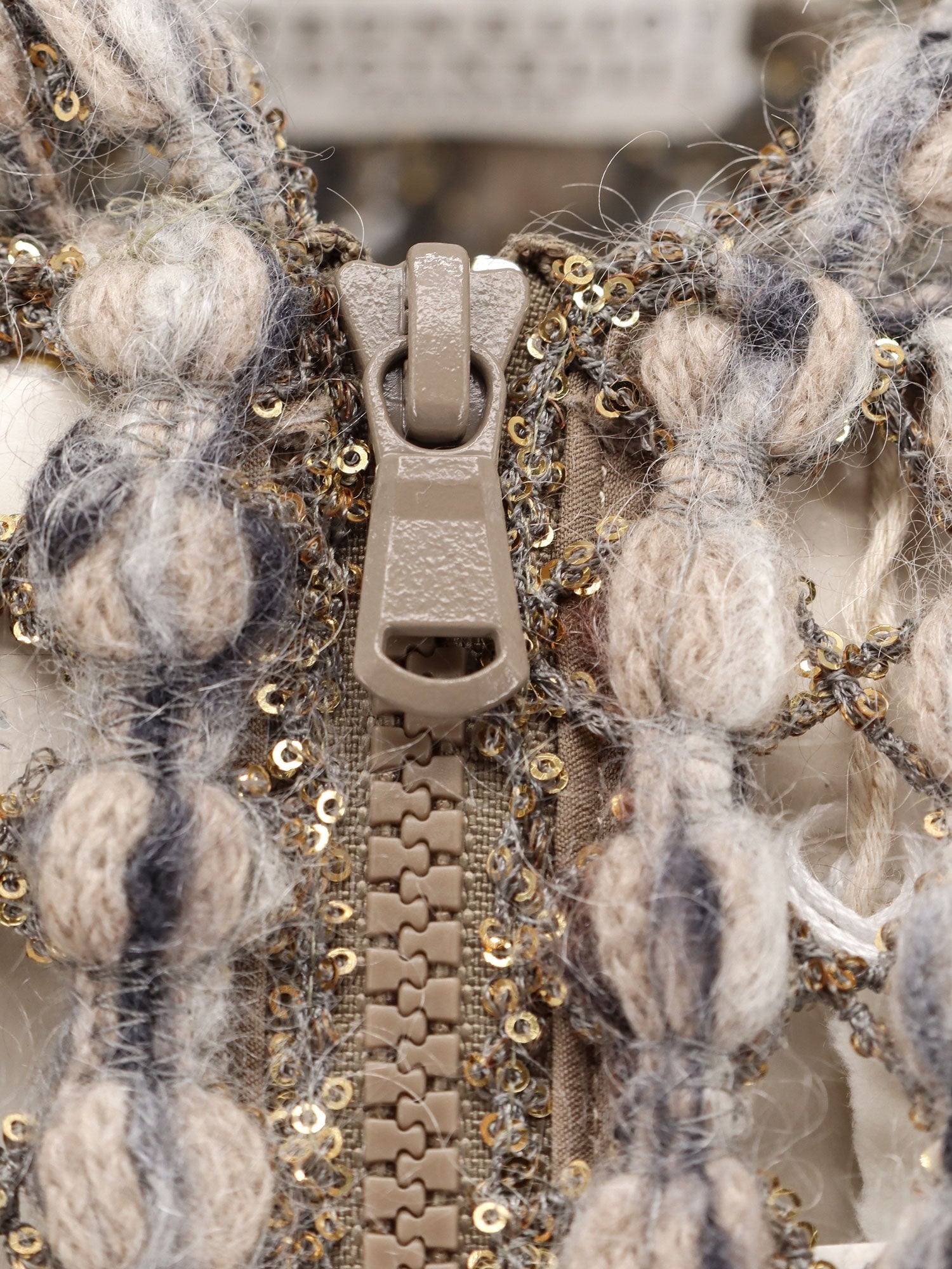 Perforated wool blend cardigan with sequins