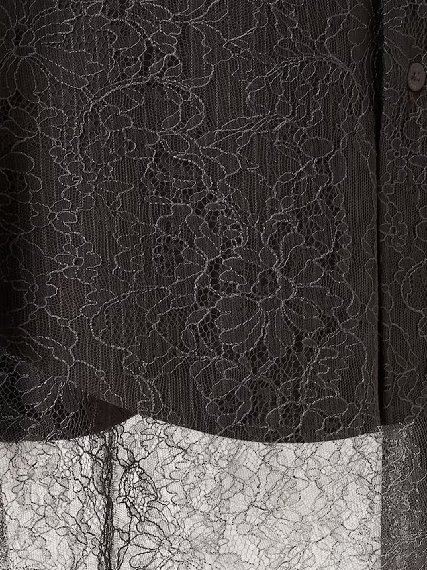 Pinstriped wool shirt with lace insert