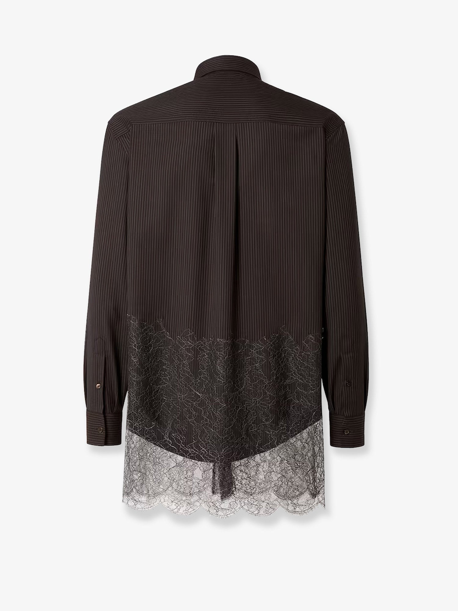 Pinstriped wool shirt with lace insert