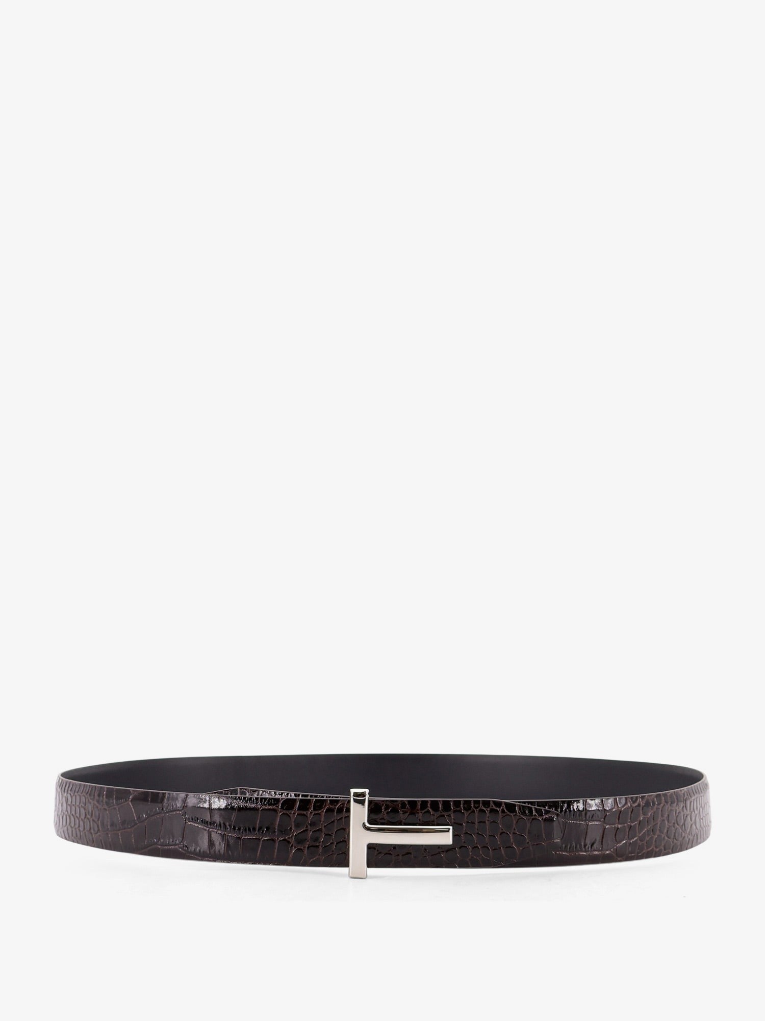 Reversible leather belt with crocodile-print