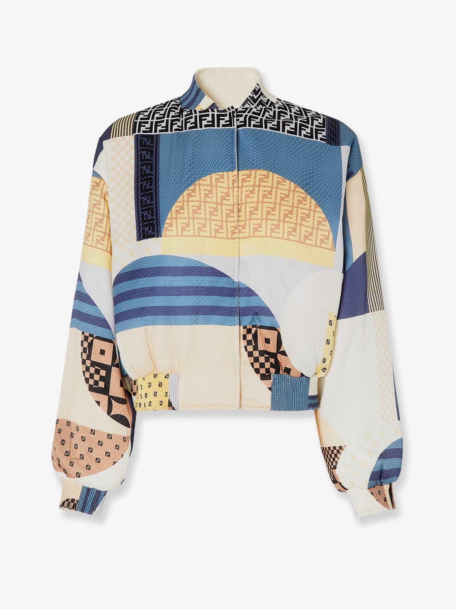 Reversible patchwork silk bomber