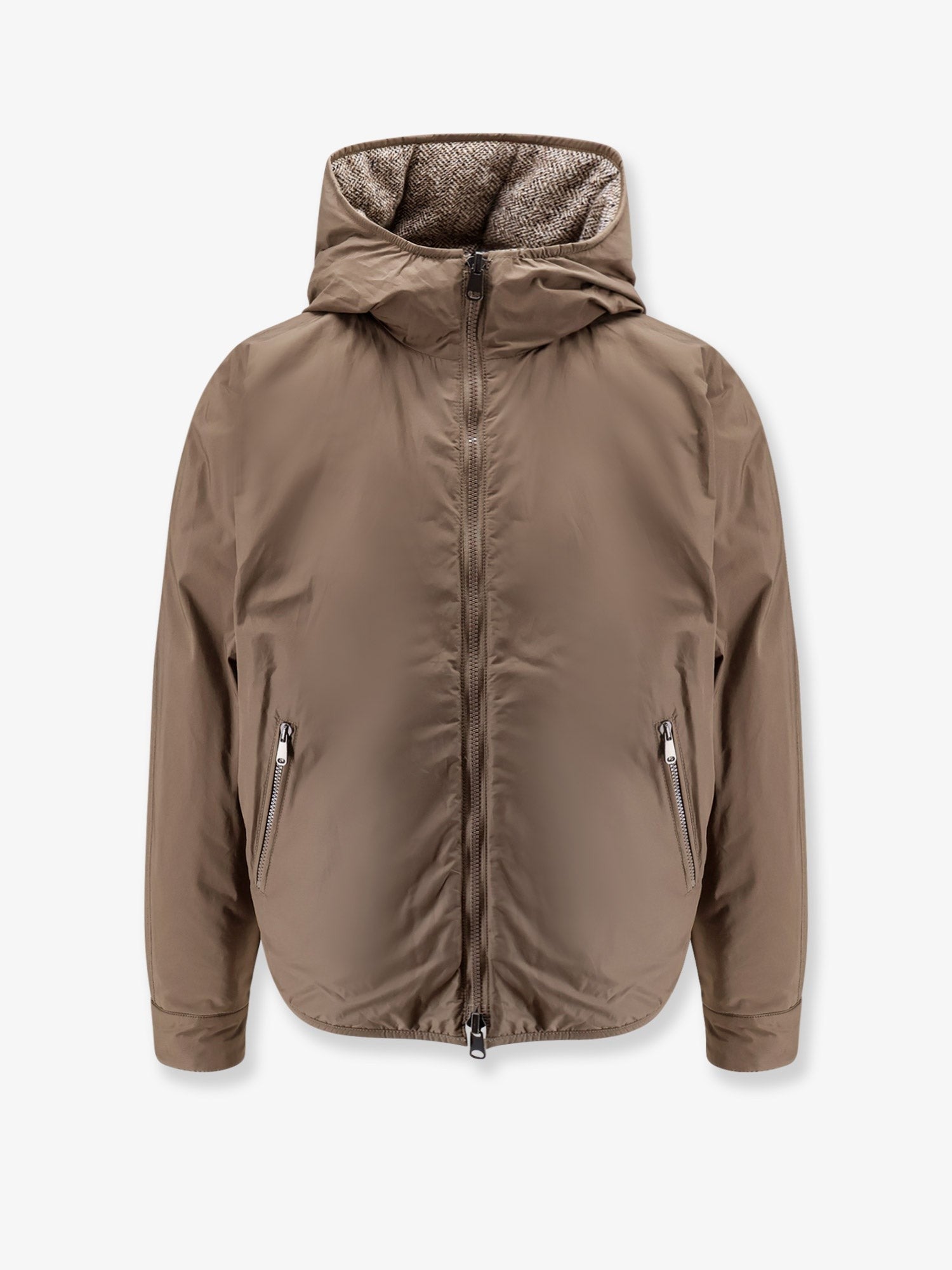 Reversible wool and silk down jacket
