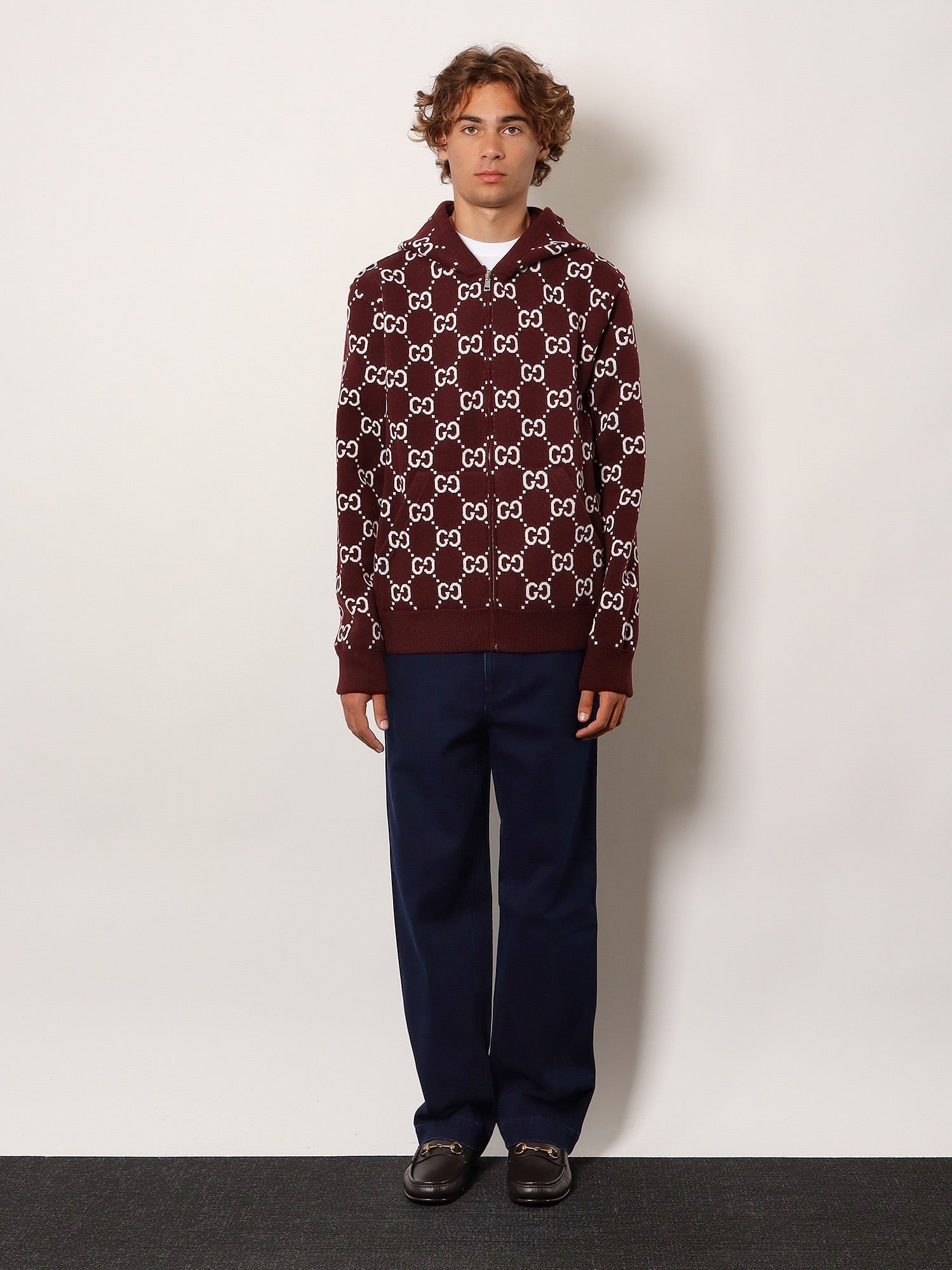 Reversible wool jacket with GG motif