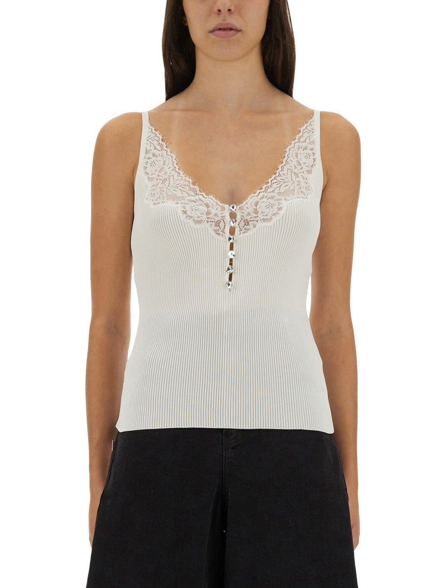 RIBBED KNIT TOP WITH LACE